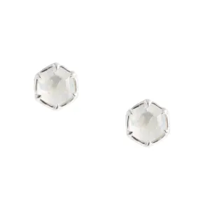Mini Grace Hexagon Stud Earrings - Rainbow Moonstone & Silver