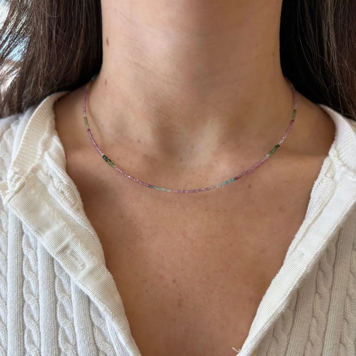 Mini Tourmaline Gemstone Necklace, Tiny Gemstone Necklace