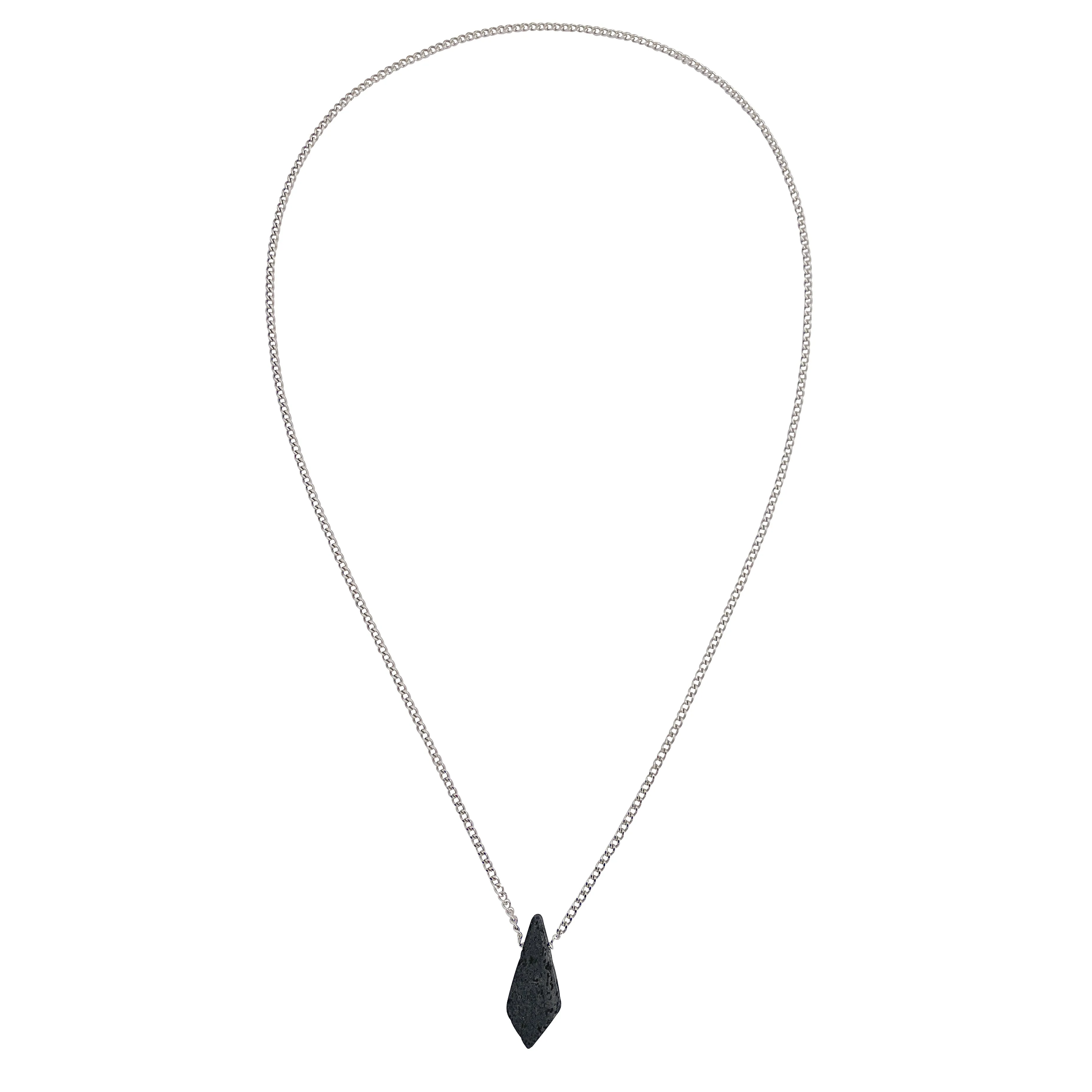 Modern Men's Genuine Black Lava Rock Kite Pendant on Stainless Steel Chain Necklace, 27"