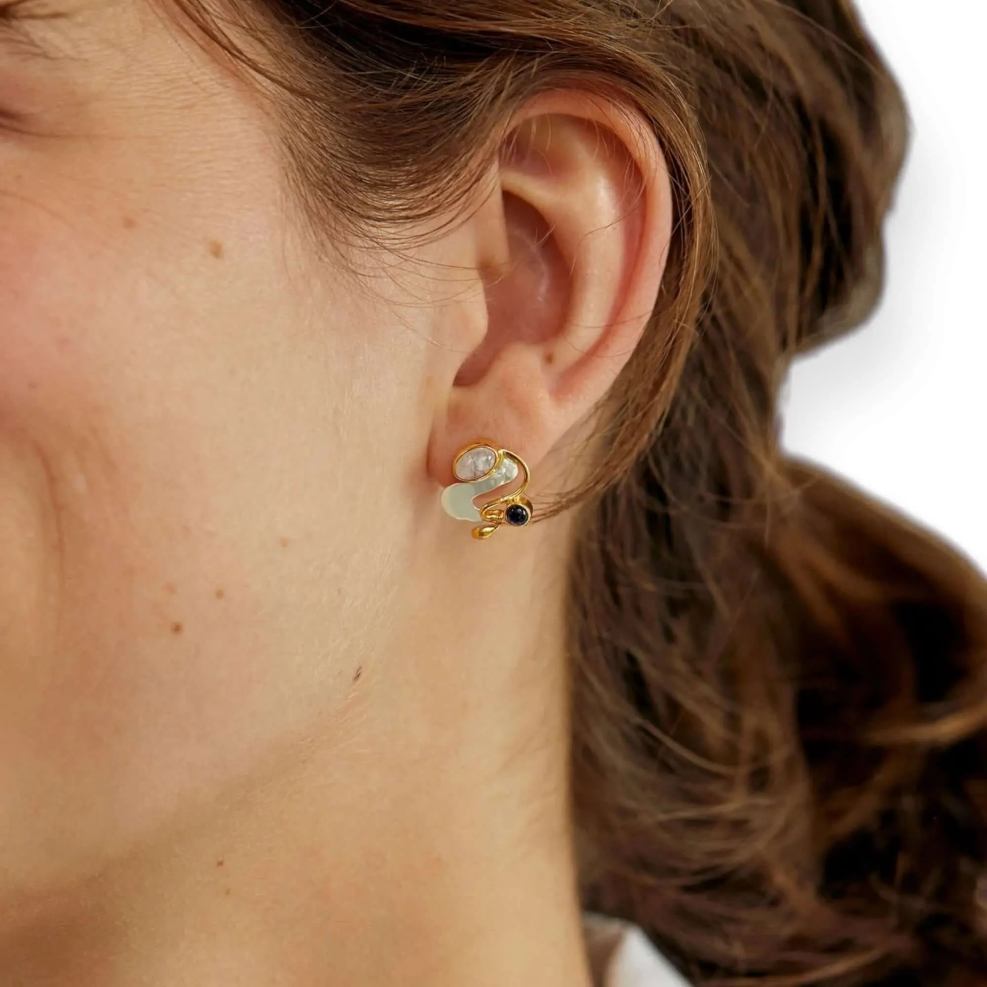 Monet inspirations Water Lily Earrings - Sterling Silver with Rainbow Moonstone & Iolite