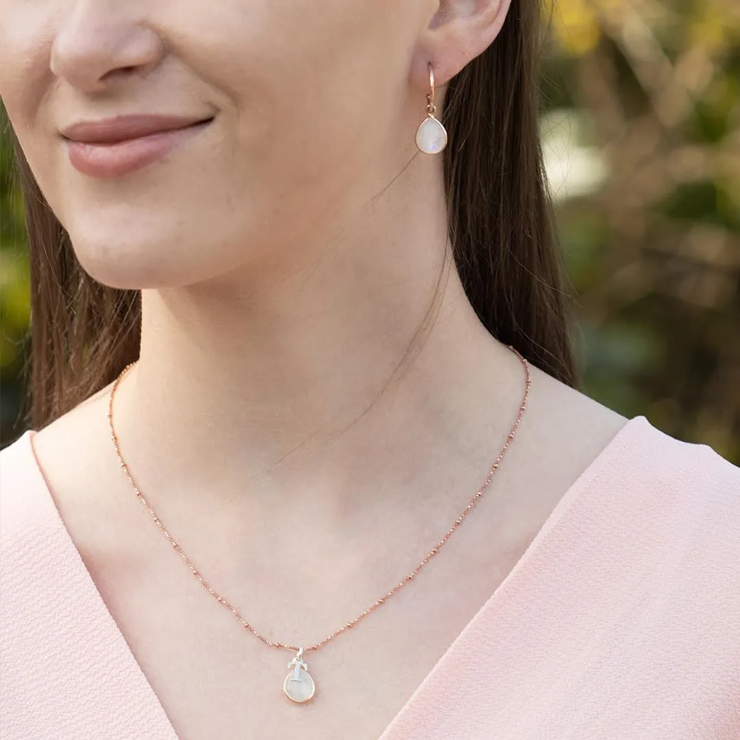 Moonstone Drop Hoop Earrings | Rose Gold - June