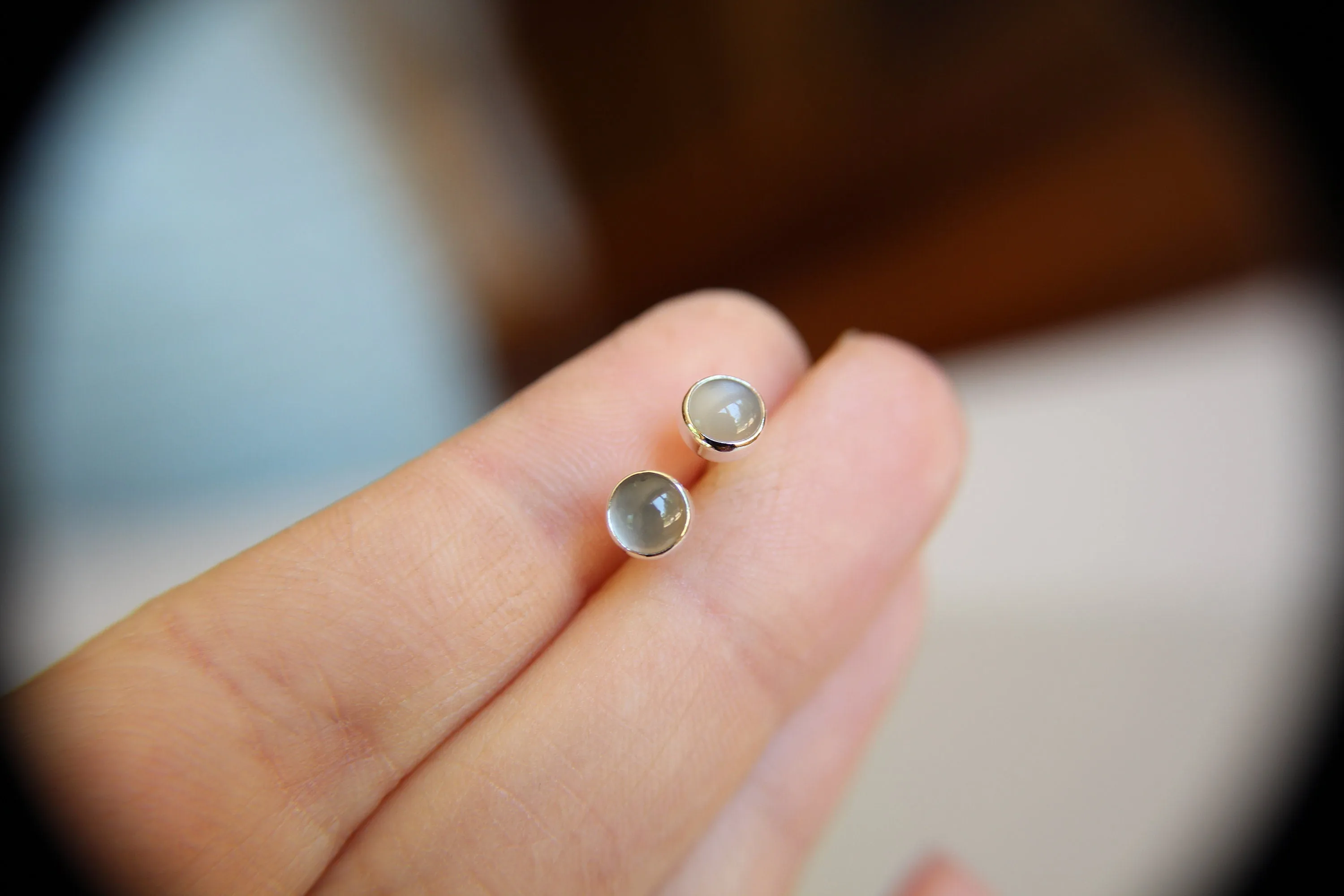 Moonstone Earrings, Stud Earrings, Silver Earrings, Gray Moonstone Earrings, Gemstone Earrings, 5mm Moonstone Earrings, Natural, Gift