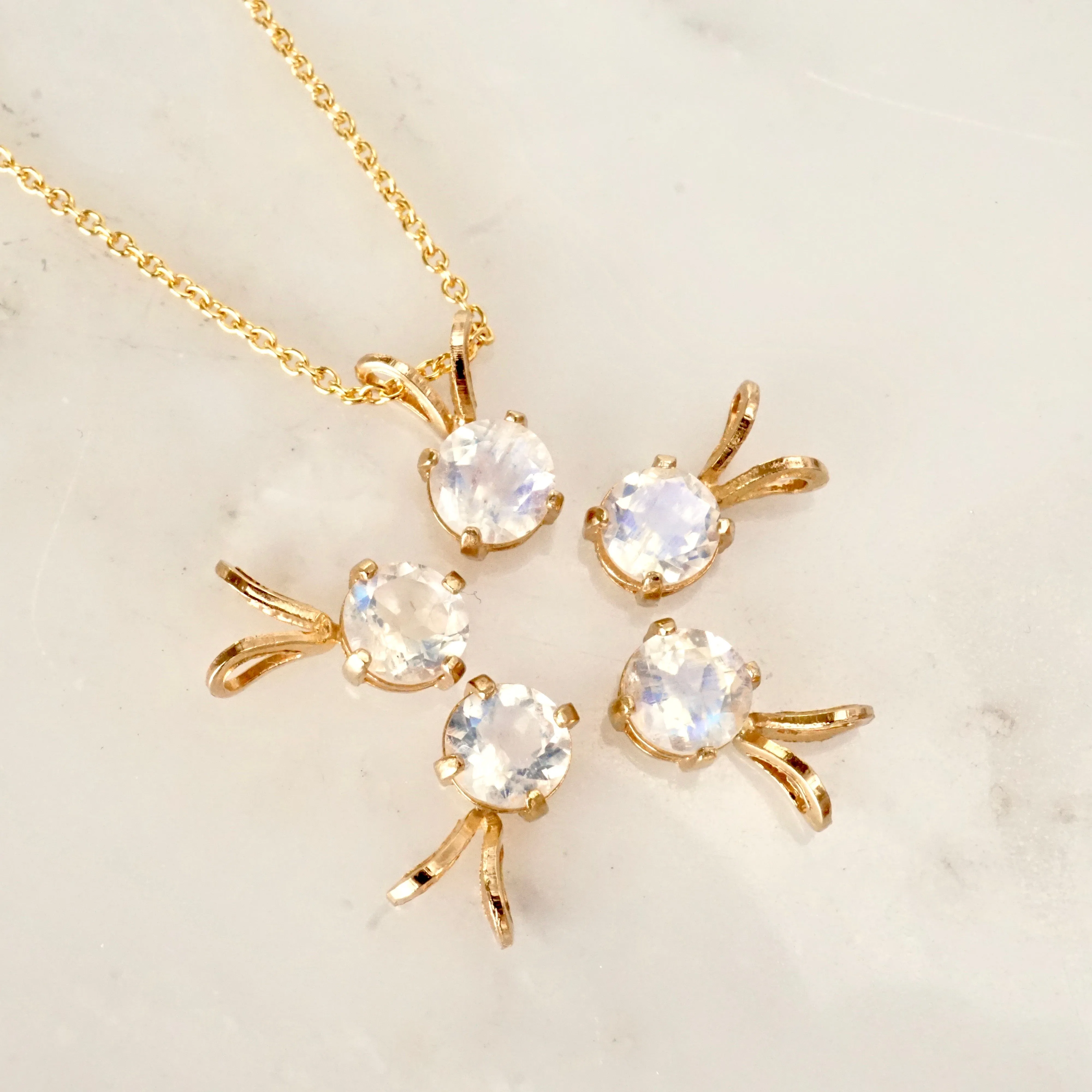 Moonstone Gold Pendant Necklace  - Faceted Moonstone Pendant - Gold Moonstone Pendant