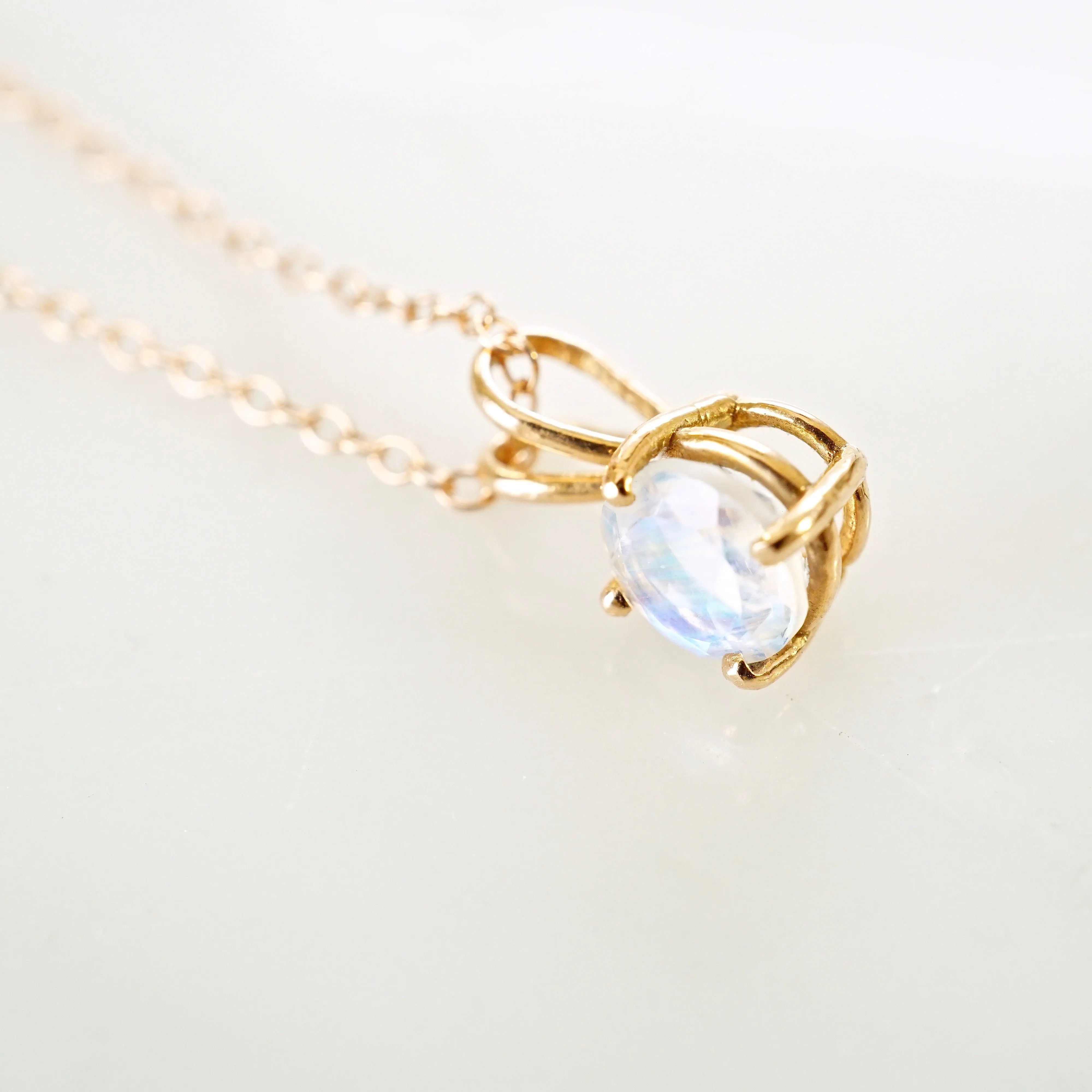 Moonstone Gold Pendant Necklace  - Faceted Moonstone Pendant - Gold Moonstone Pendant