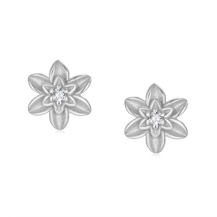 Moonstone Silver Asymmetrical Floral Earrings - Daffodil