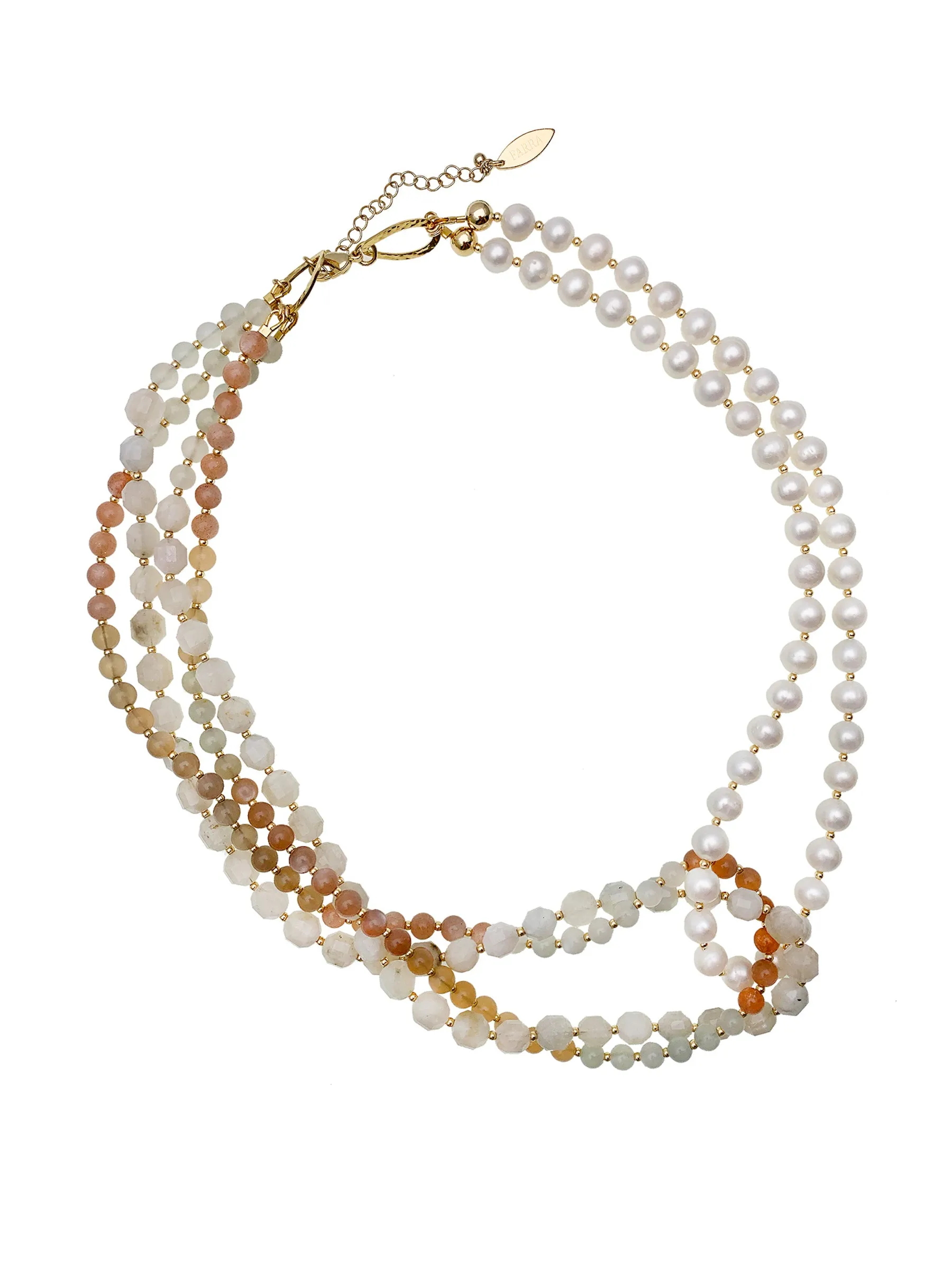 Moonstones With Freshwater Pearls Multi-Strands Necklace EN037