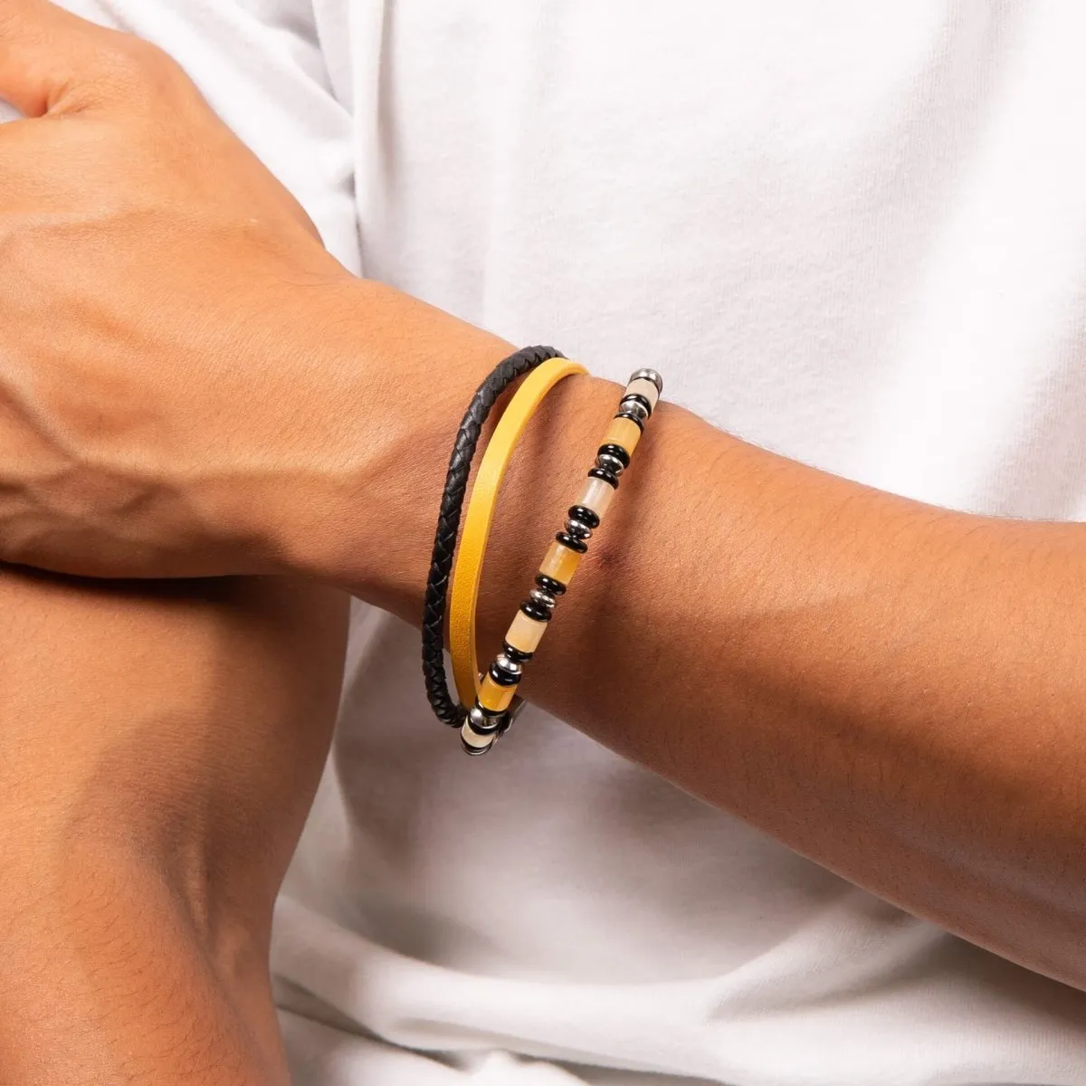 Multi Layered Leather Bracelet with Jade and Onyx Beads