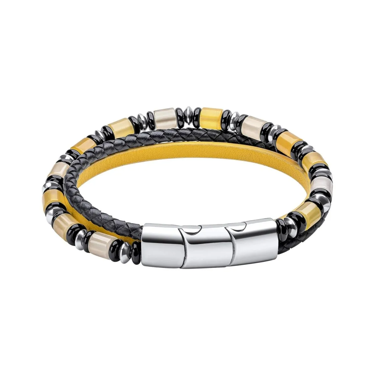 Multi Layered Leather Bracelet with Jade and Onyx Beads