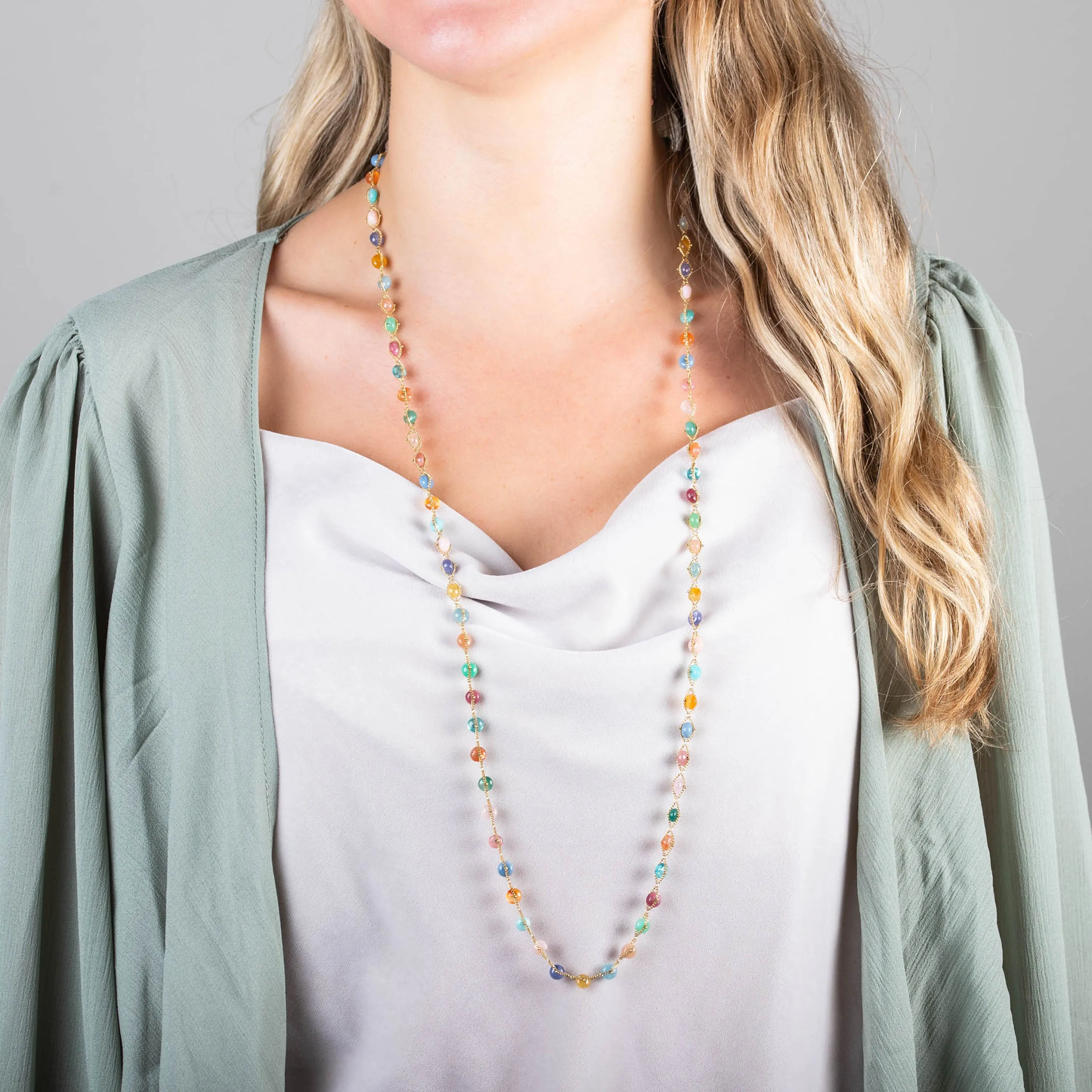 Multi-Stone 18k Woven Necklace