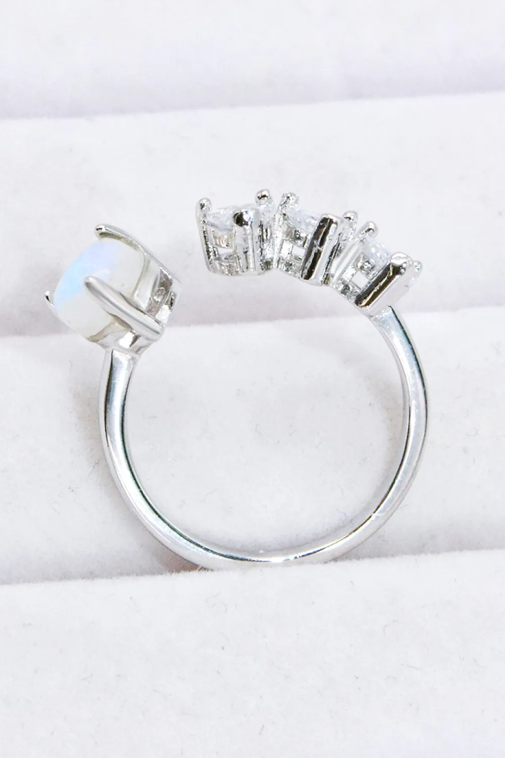 Natural Moonstone and Zircon Heart Open Ring