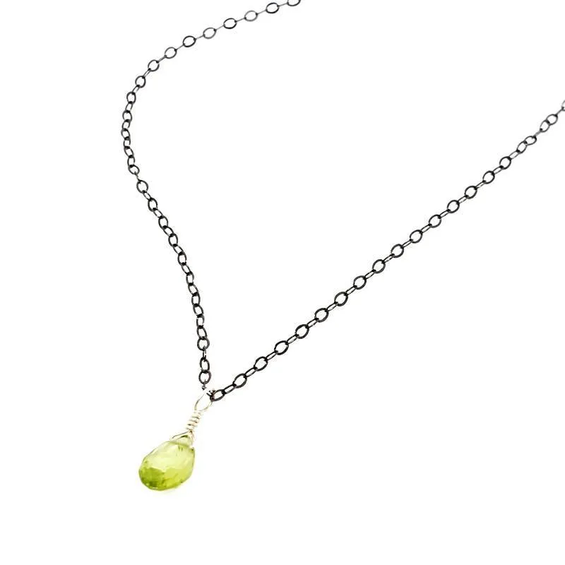 Necklace - Peridot Gemstone Oxidized Sterling by Foamy Wader