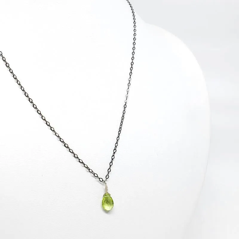 Necklace - Peridot Gemstone Oxidized Sterling by Foamy Wader