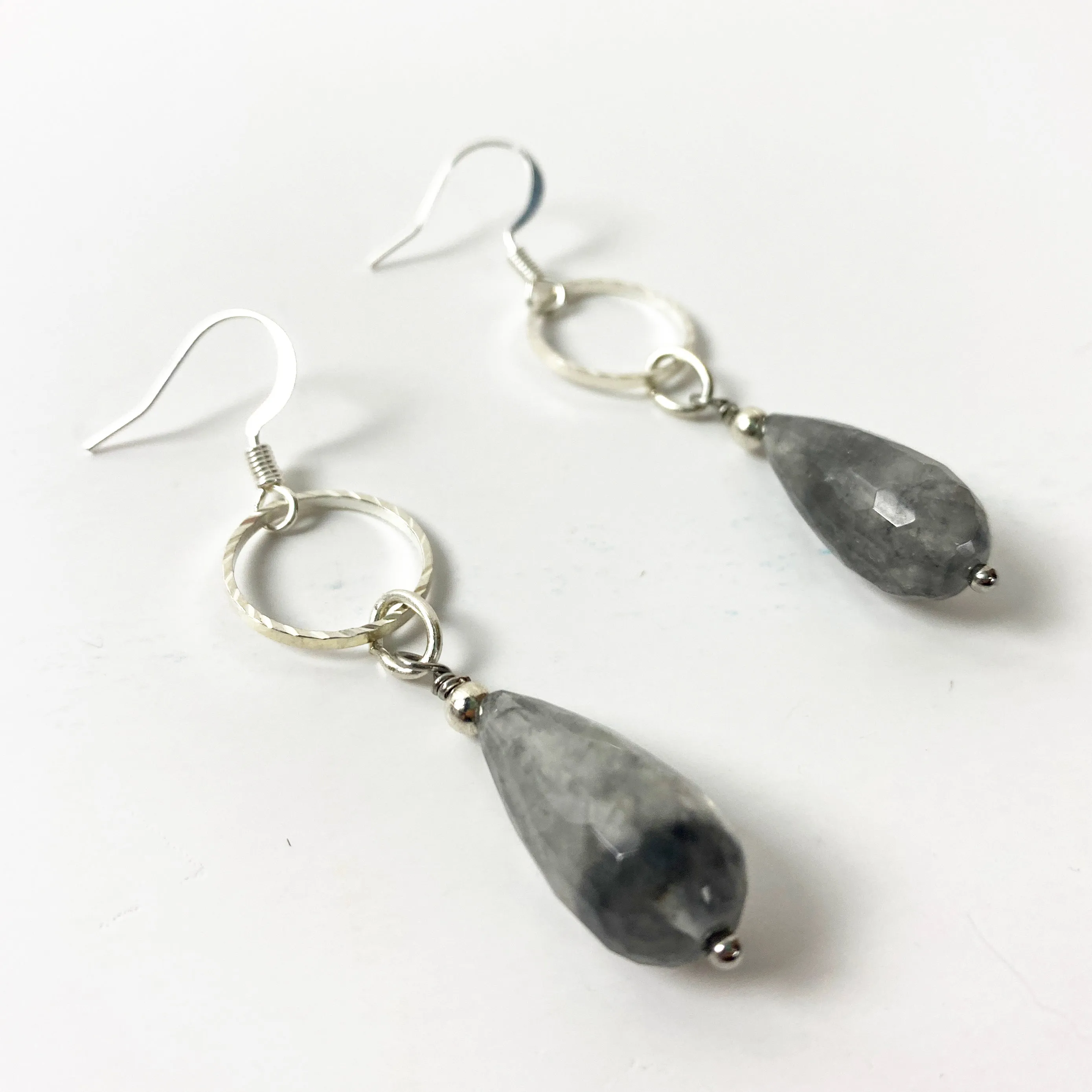 Of The Earth Earrings: Grey Quartz Drops #3215