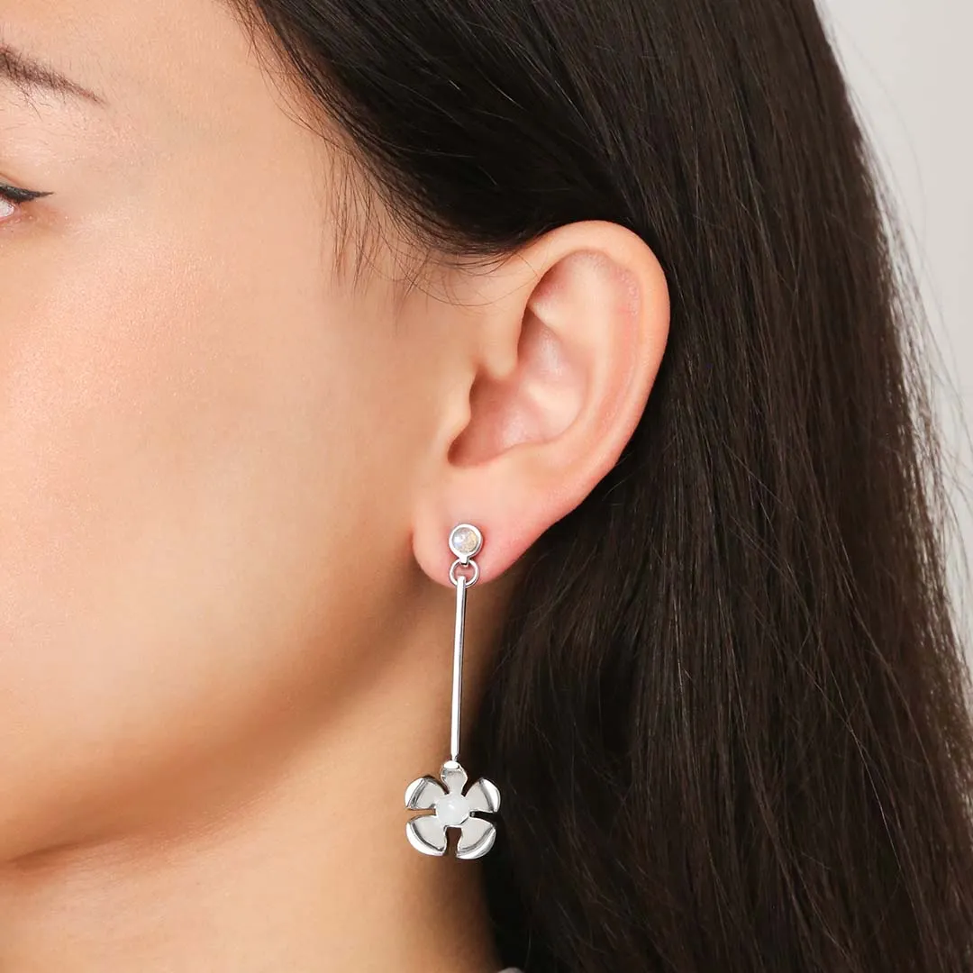 Orchid Garden Drop Earrings - Sterling Silver - Moonstone