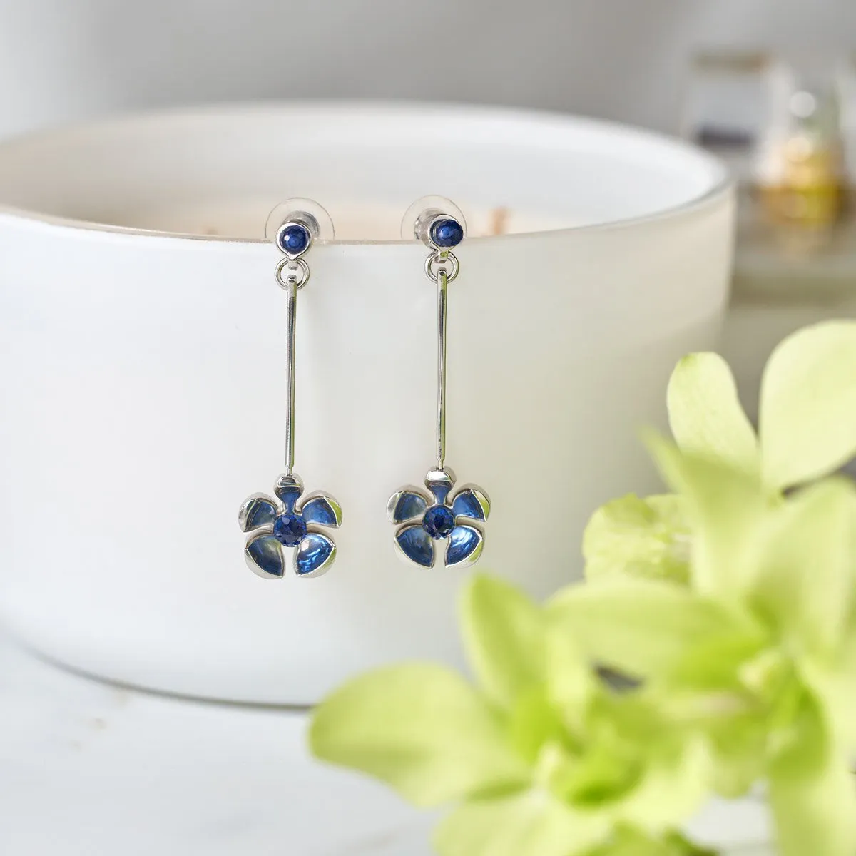 Orchid Garden Drop Earrings - Sterling Silver - Moonstone