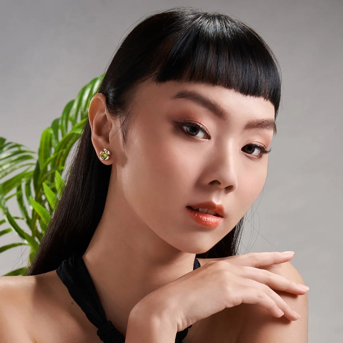 Orchid Garden Small Stud Earrings - Sterling Silver - Smoky Quartz