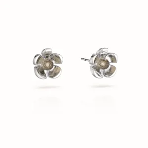 Orchid Garden Small Stud Earrings - Sterling Silver - Smoky Quartz