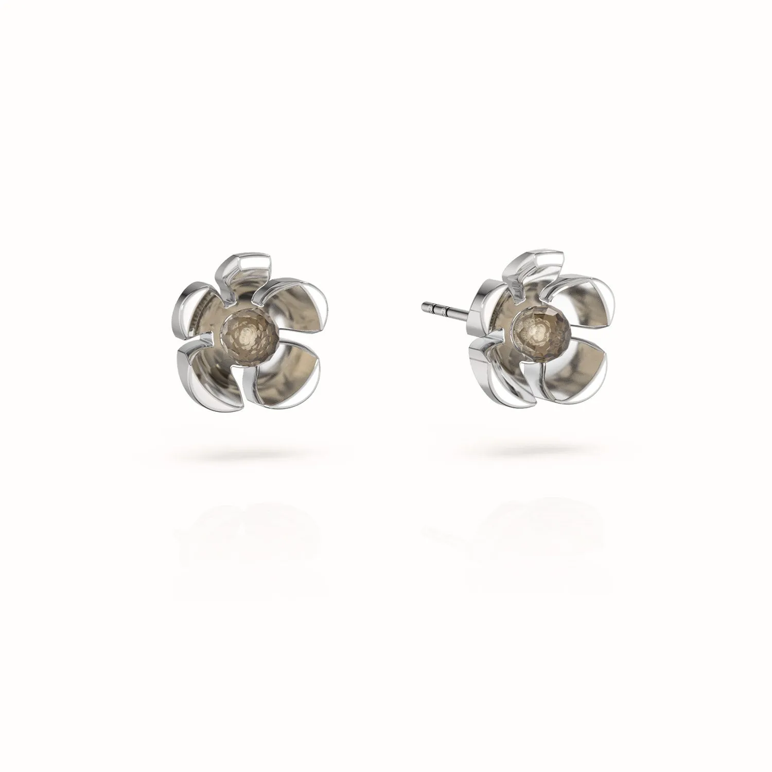 Orchid Garden Small Stud Earrings - Sterling Silver - Smoky Quartz