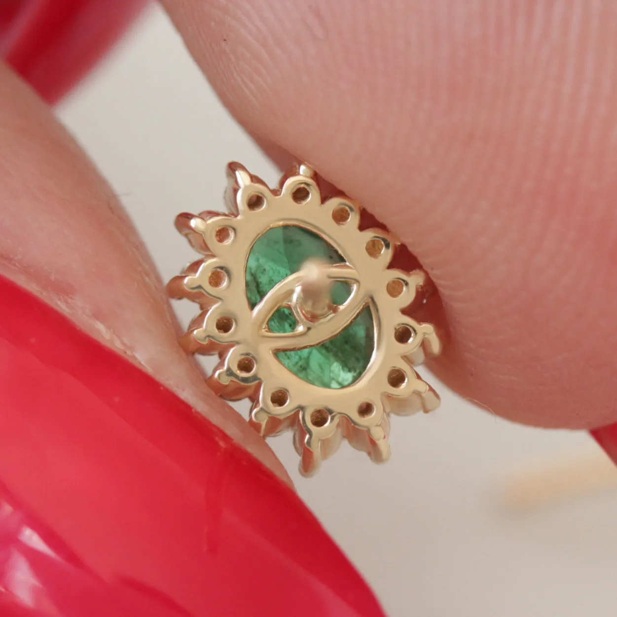 Oval Emerald Diamond Halo Stud Earrings