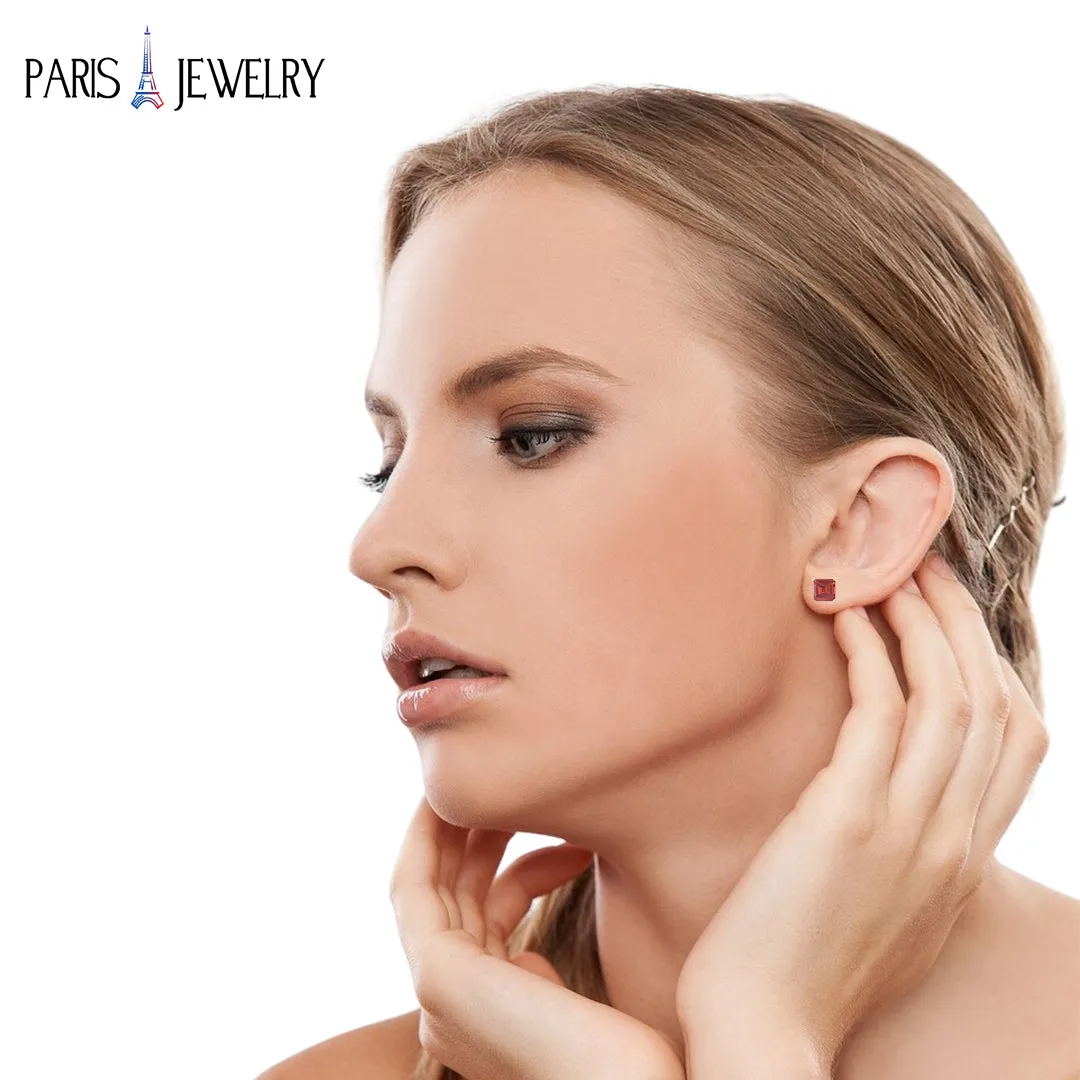 Paris Jewelry 18k Yellow Gold Created Ruby 3 Pair Round, Square And Heart Stud Earrings Plated 4mm
