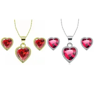 Paris Jewelry 24k Yellow and White Gold 2Ct Created Ruby CZ Full Necklace Set 18 inch Plated