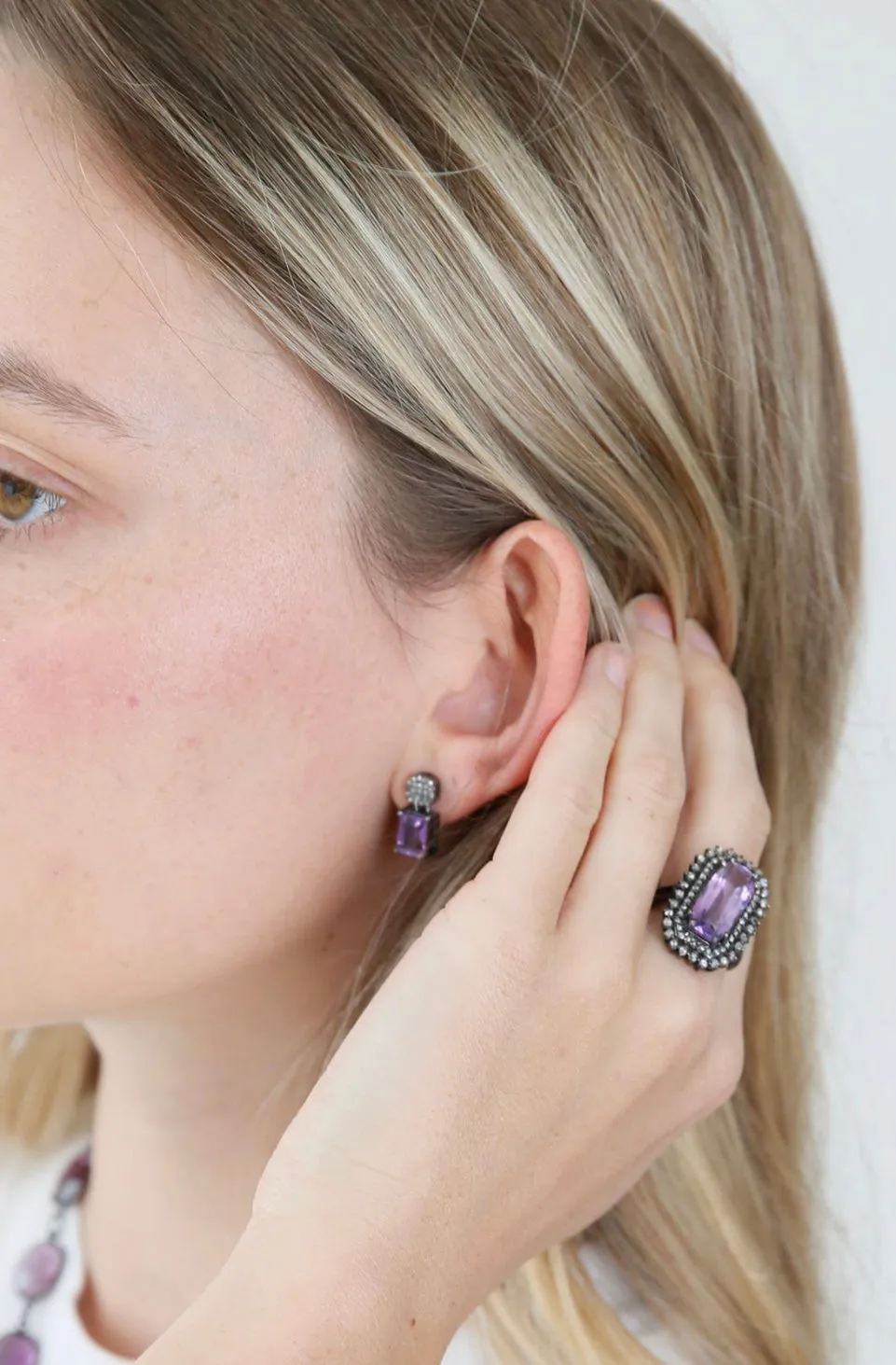Pave Diamond Gemstone Drop Earrings