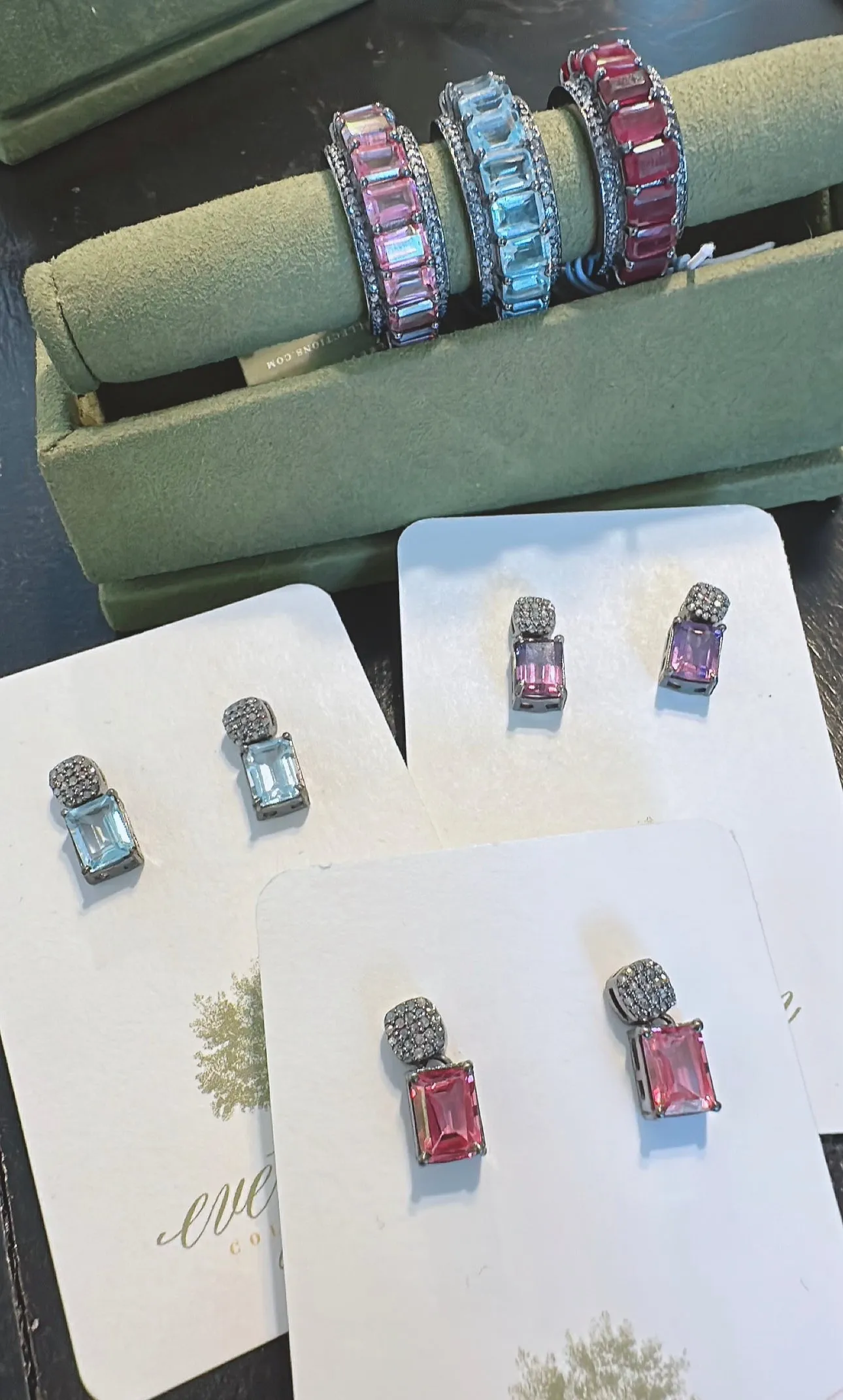 Pave Diamond Gemstone Drop Earrings