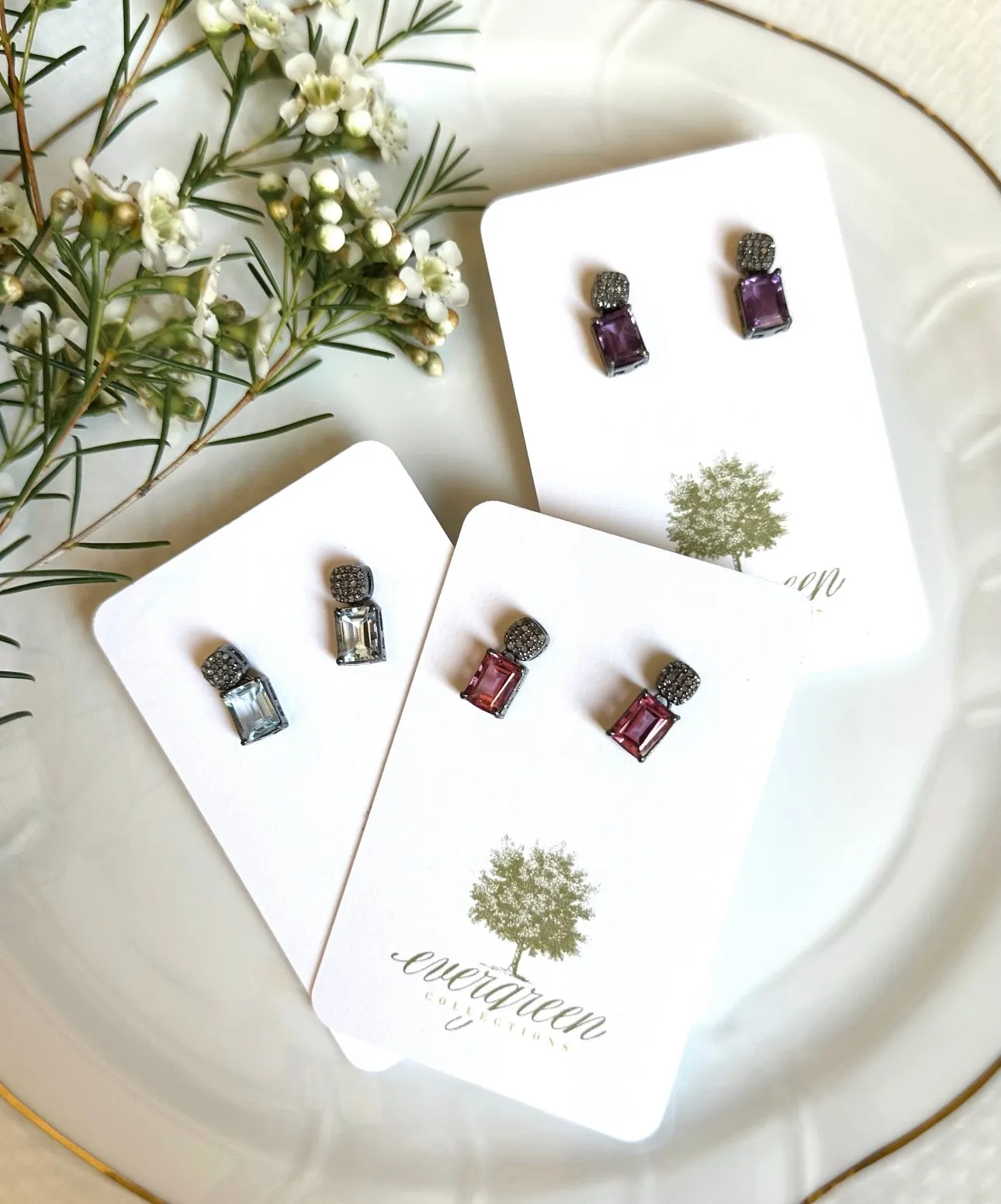 Pave Diamond Gemstone Drop Earrings