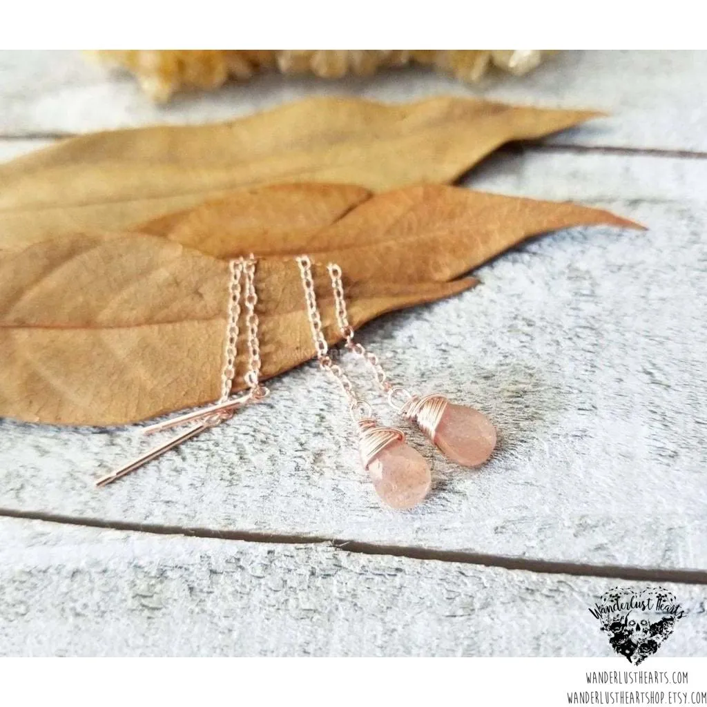 Peach Moonstone Rose gold threaders