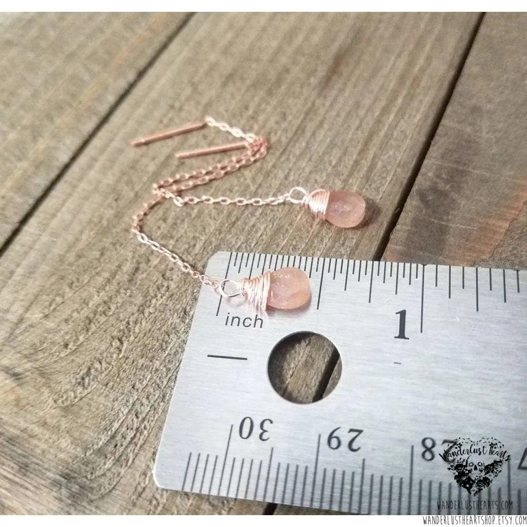 Peach Moonstone Rose gold threaders