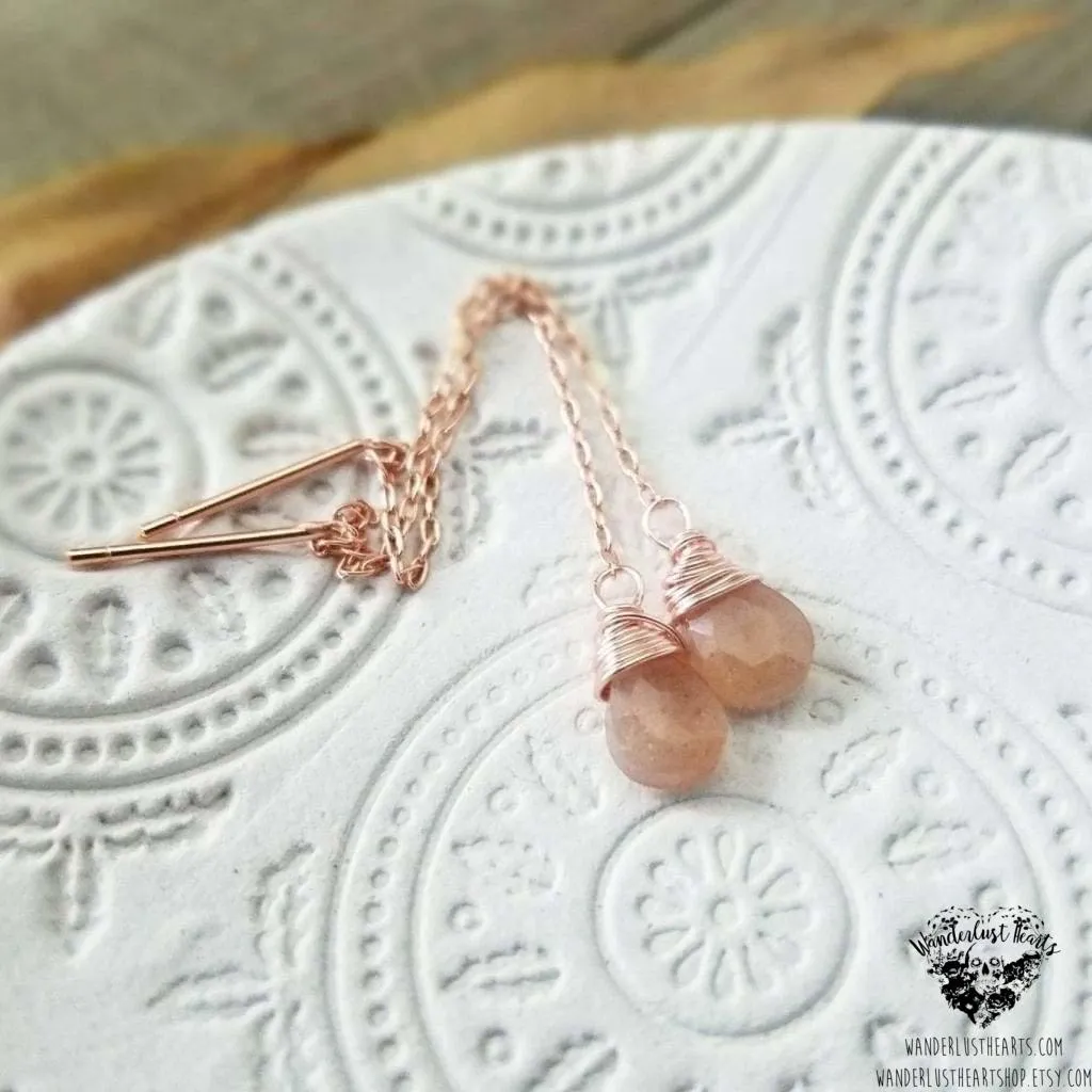 Peach Moonstone Rose gold threaders
