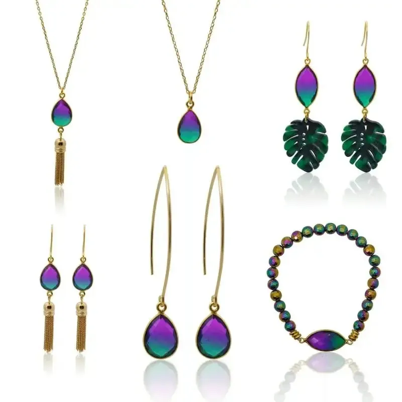 Peacock Aura Oval Drop Tassel Earrings
