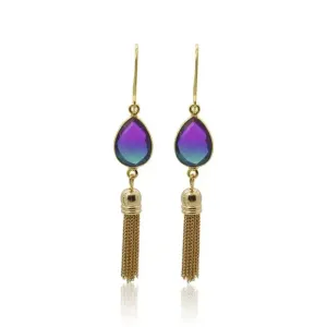 Peacock Aura Oval Drop Tassel Earrings