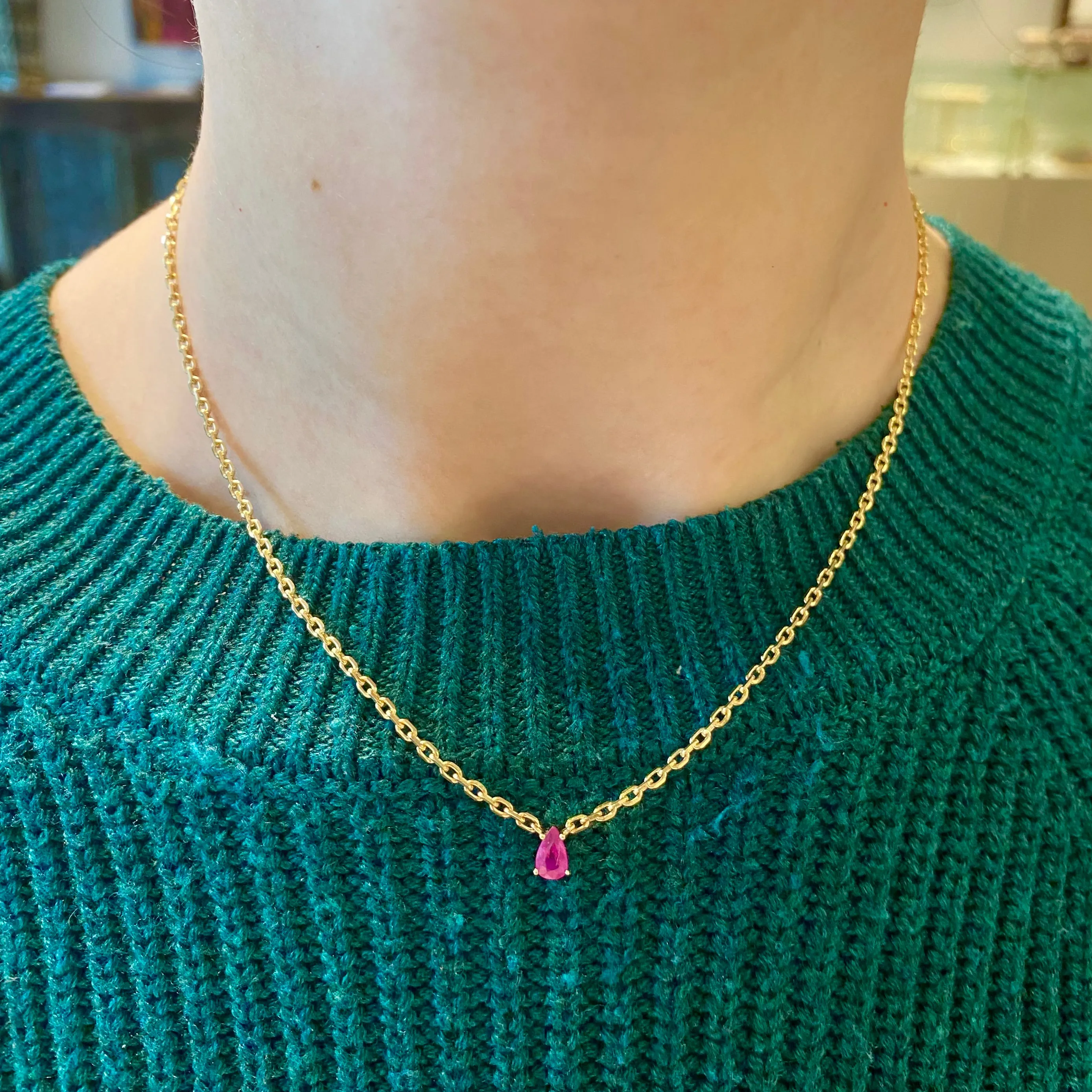 Pear Ruby Necklace
