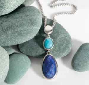 Pebble Azure Gemstone Trio Droplet Necklace