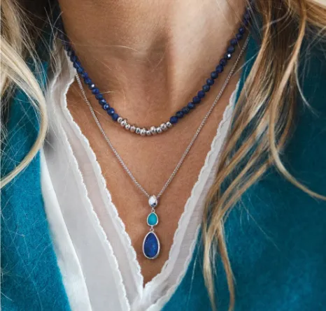 Pebble Azure Gemstone Trio Droplet Necklace