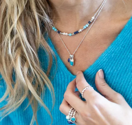 Pebble Azure Gemstone Trio Pendant Necklace