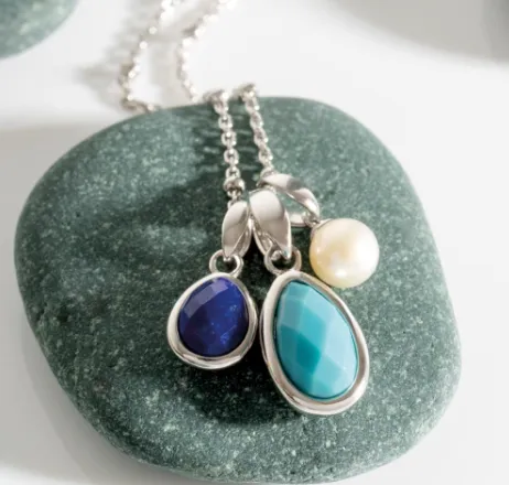 Pebble Azure Gemstone Trio Pendant Necklace