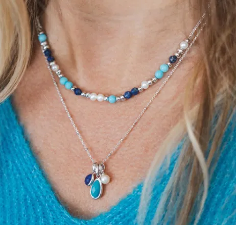 Pebble Azure Gemstone Trio Pendant Necklace