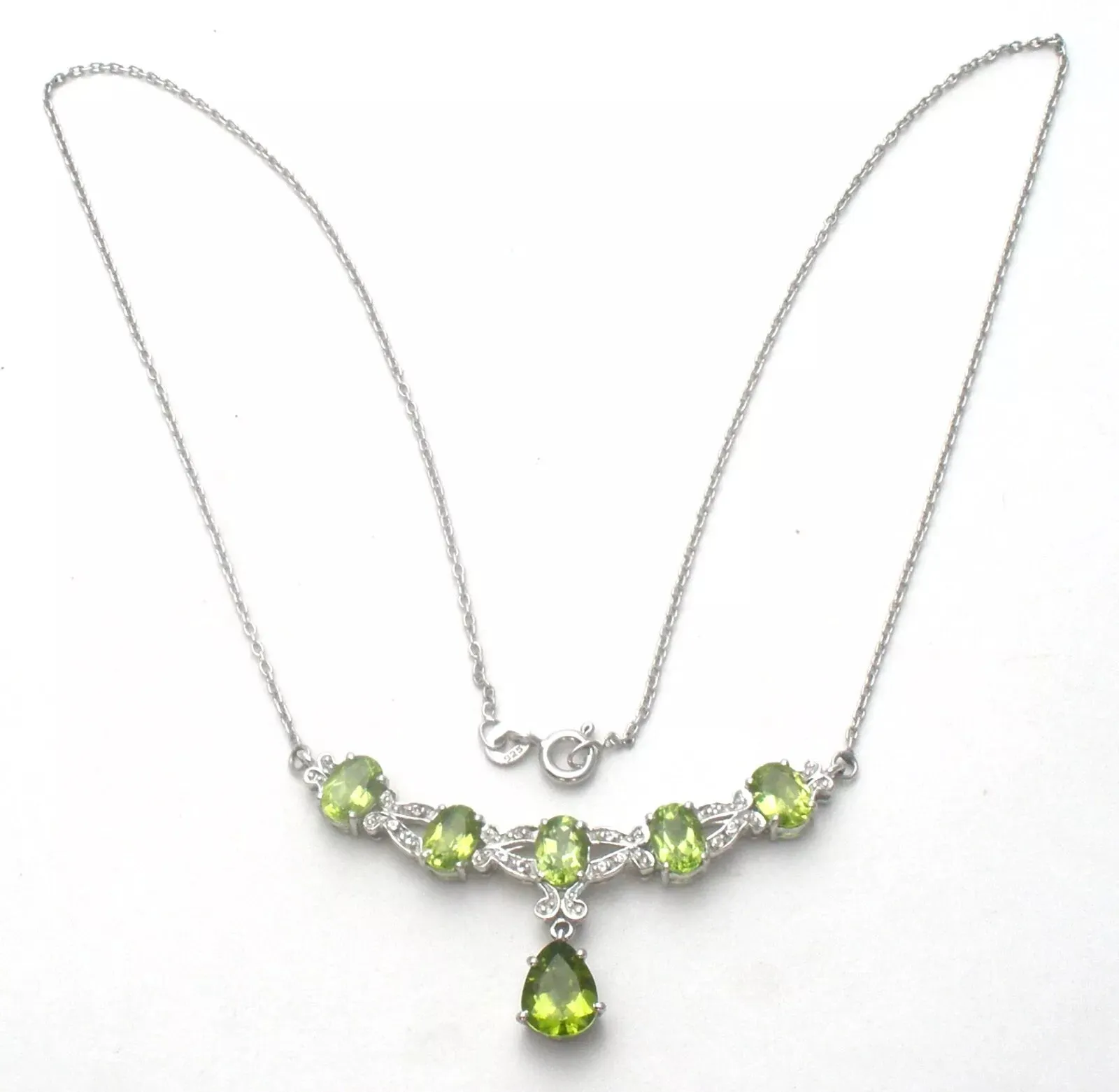 Peridot & Diamond Lavalier Necklace 18"