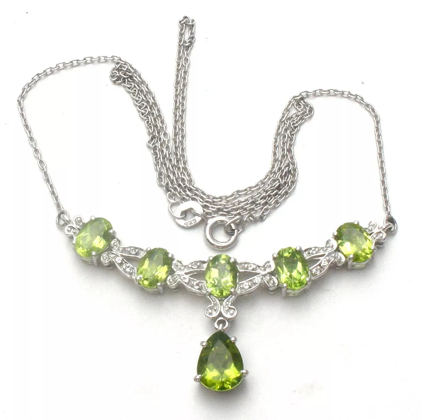 Peridot & Diamond Lavalier Necklace 18"
