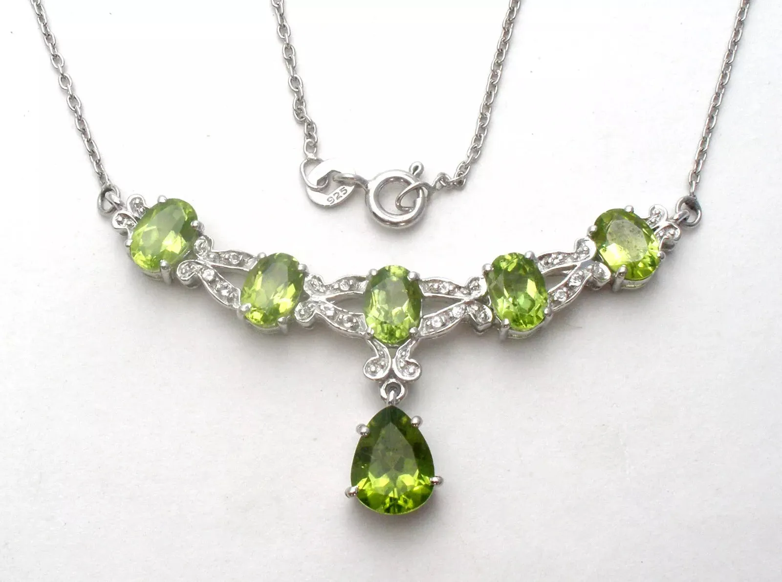 Peridot & Diamond Lavalier Necklace 18"