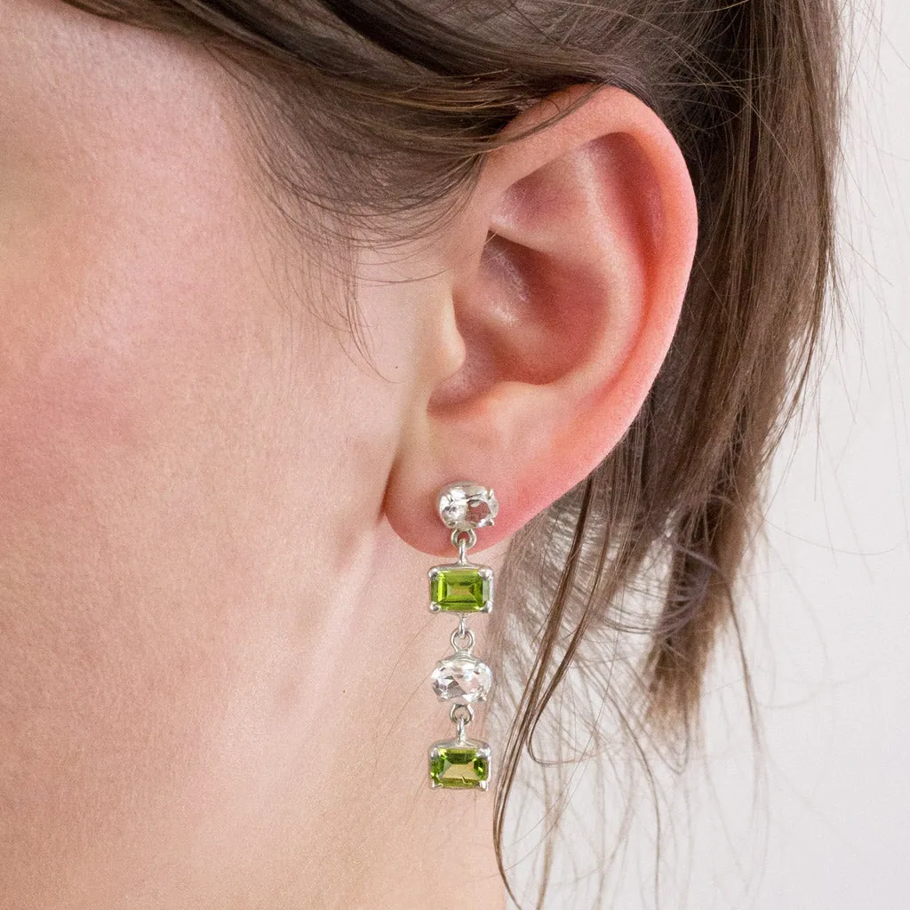 Peridot and Clear Quartz Drop Earrings