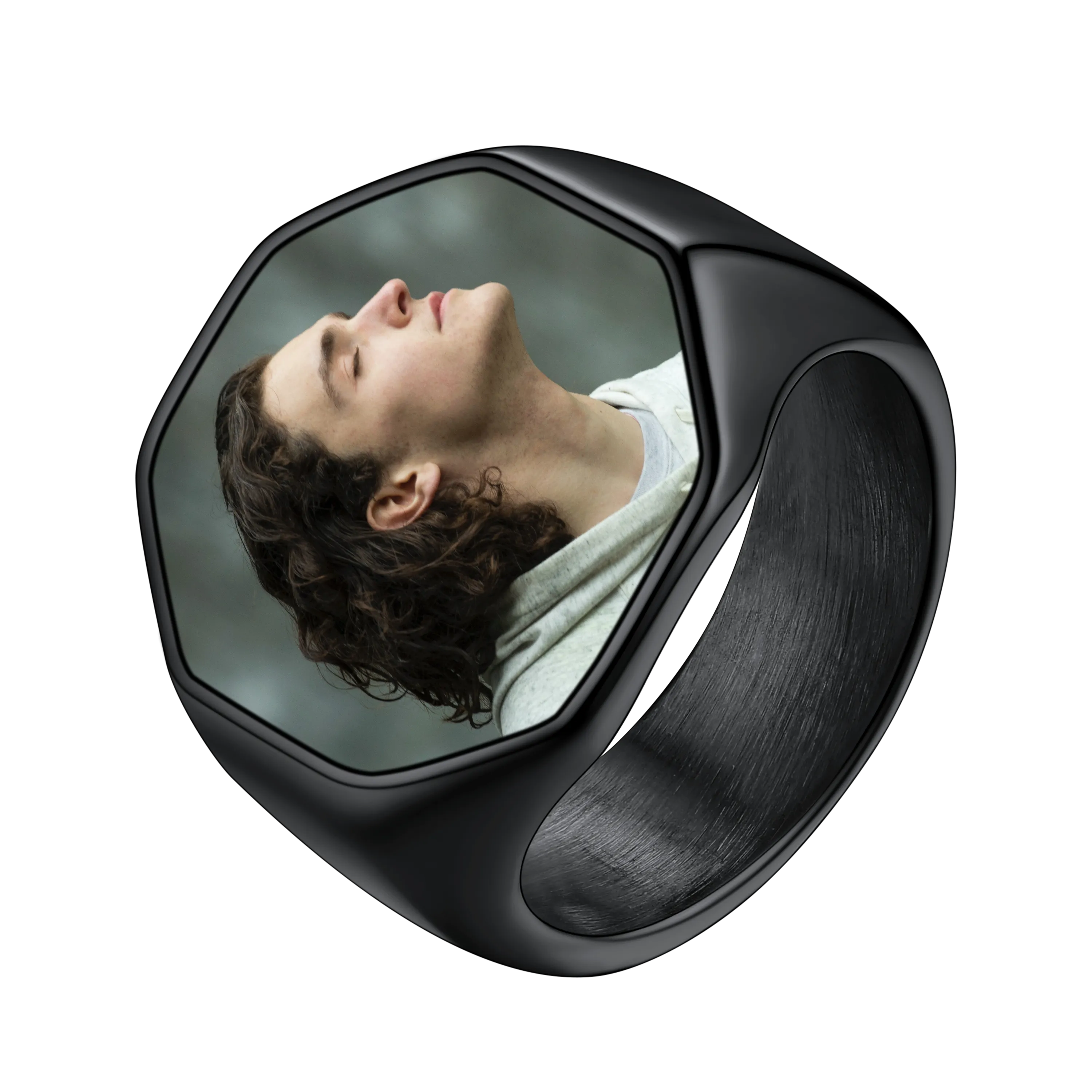 Personalized Octagon Signet Ring with Photo for Men