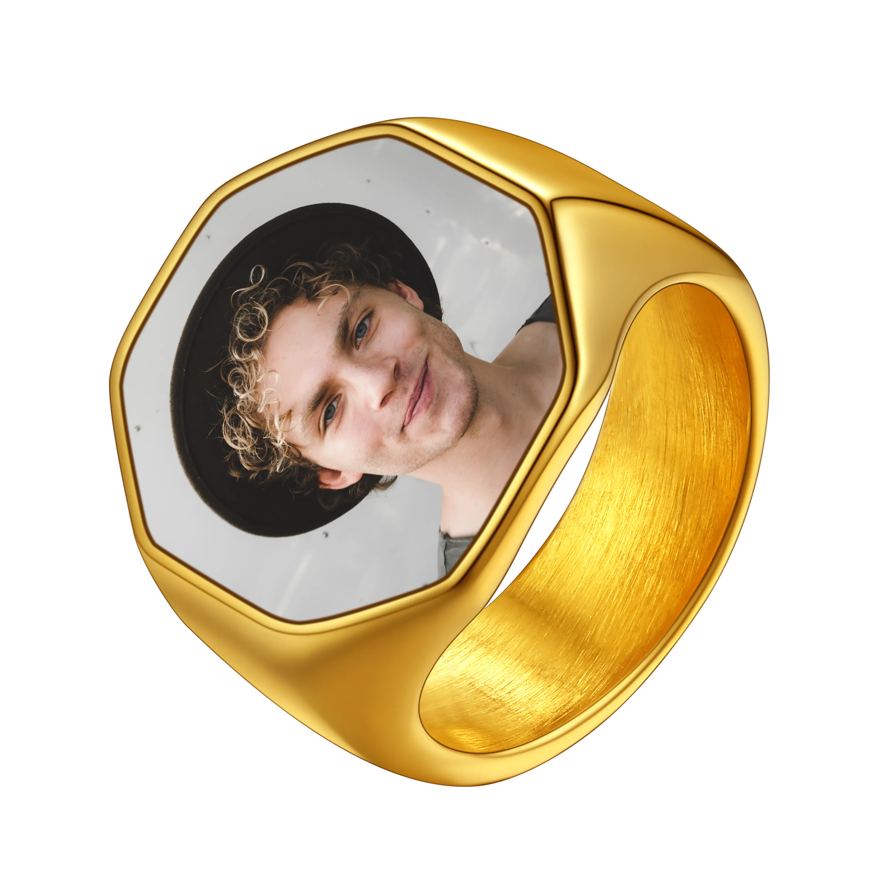 Personalized Octagon Signet Ring with Photo for Men