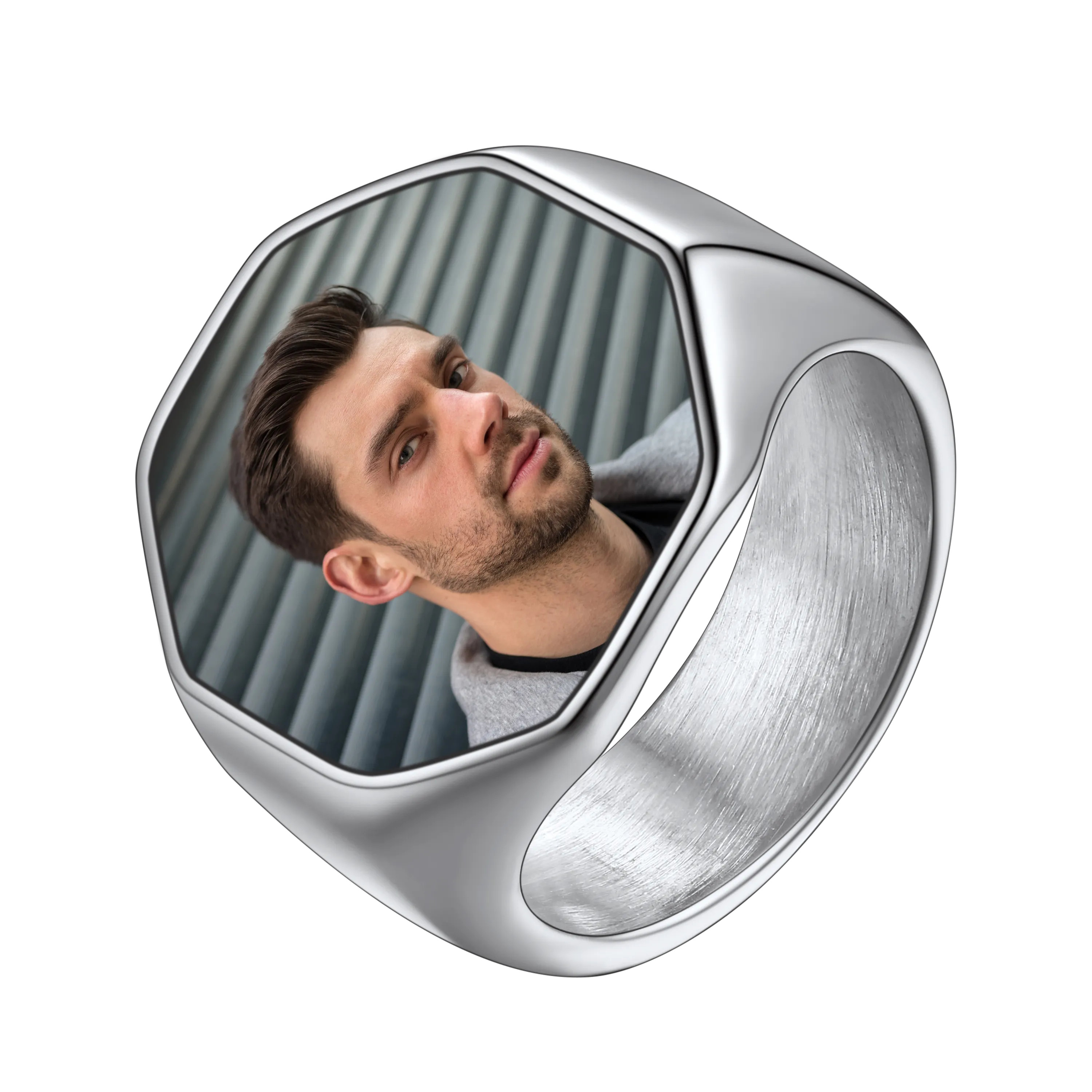 Personalized Octagon Signet Ring with Photo for Men