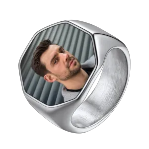Personalized Octagon Signet Ring with Photo for Men