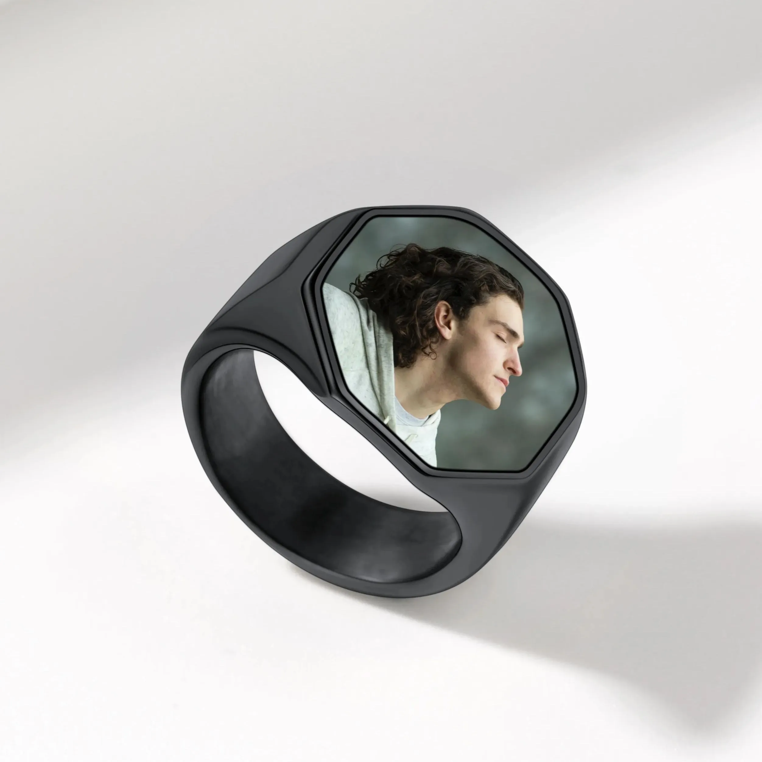 Personalized Octagon Signet Ring with Photo for Men