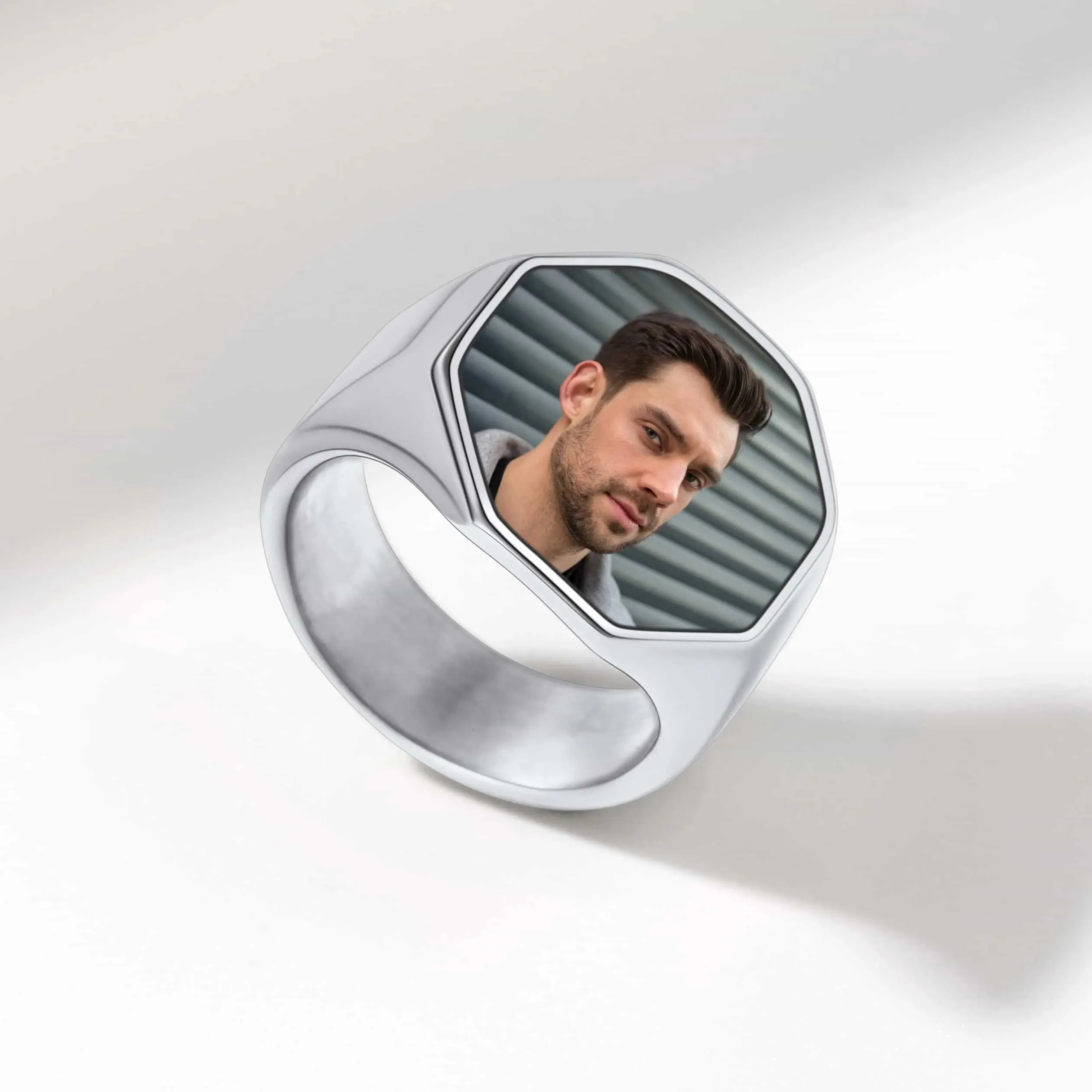 Personalized Octagon Signet Ring with Photo for Men