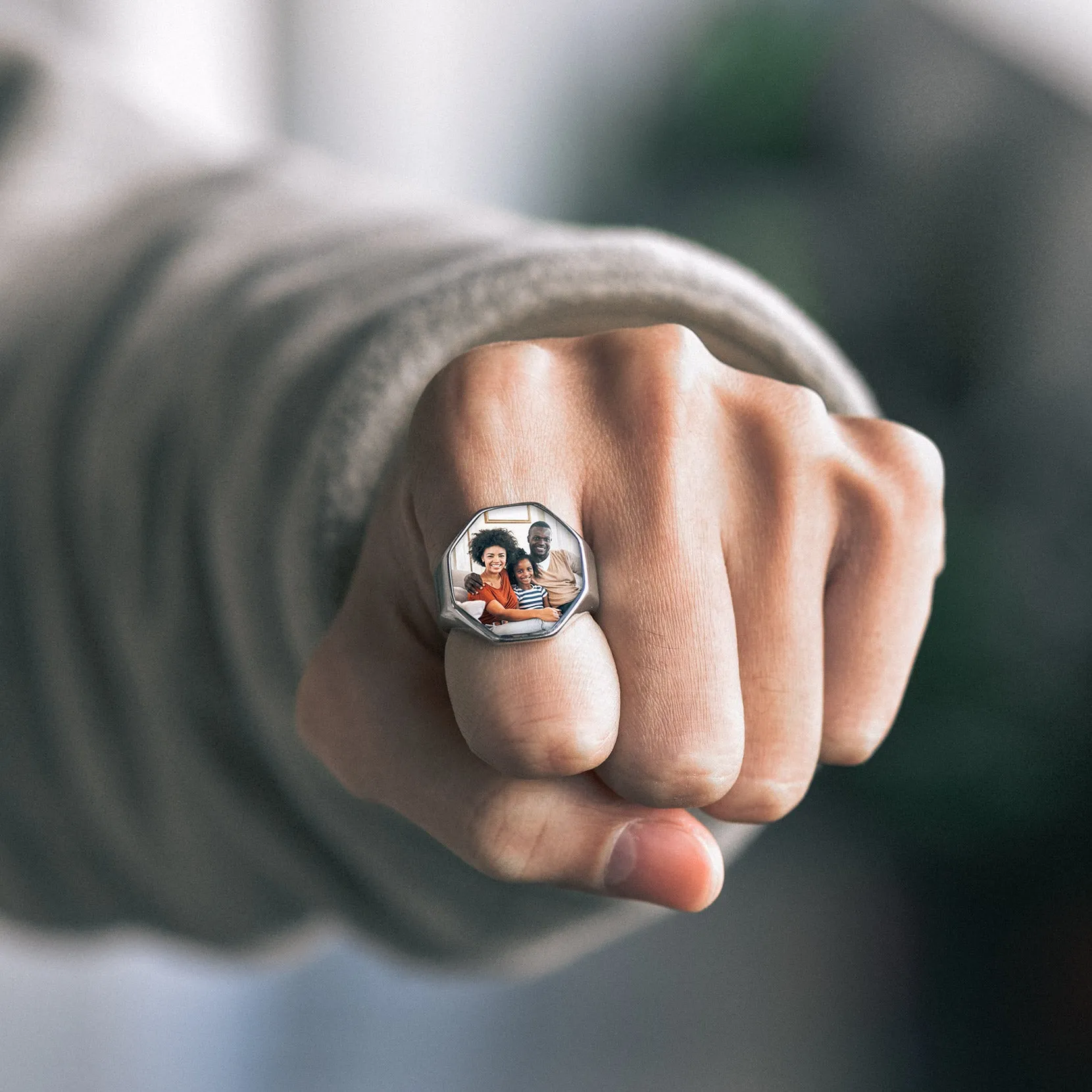 Personalized Octagon Signet Ring with Photo for Men